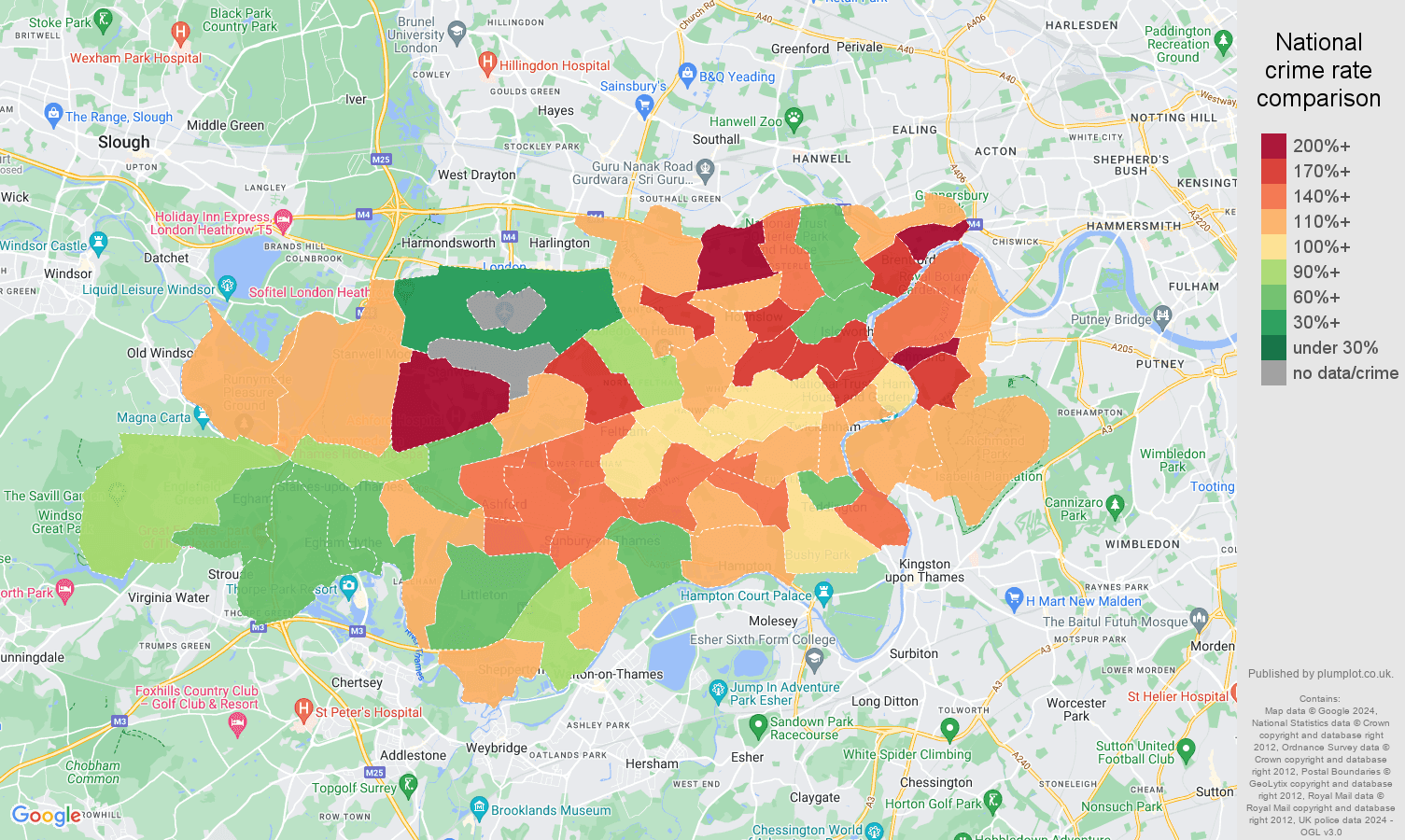 Twickenham burglary crime rate comparison map