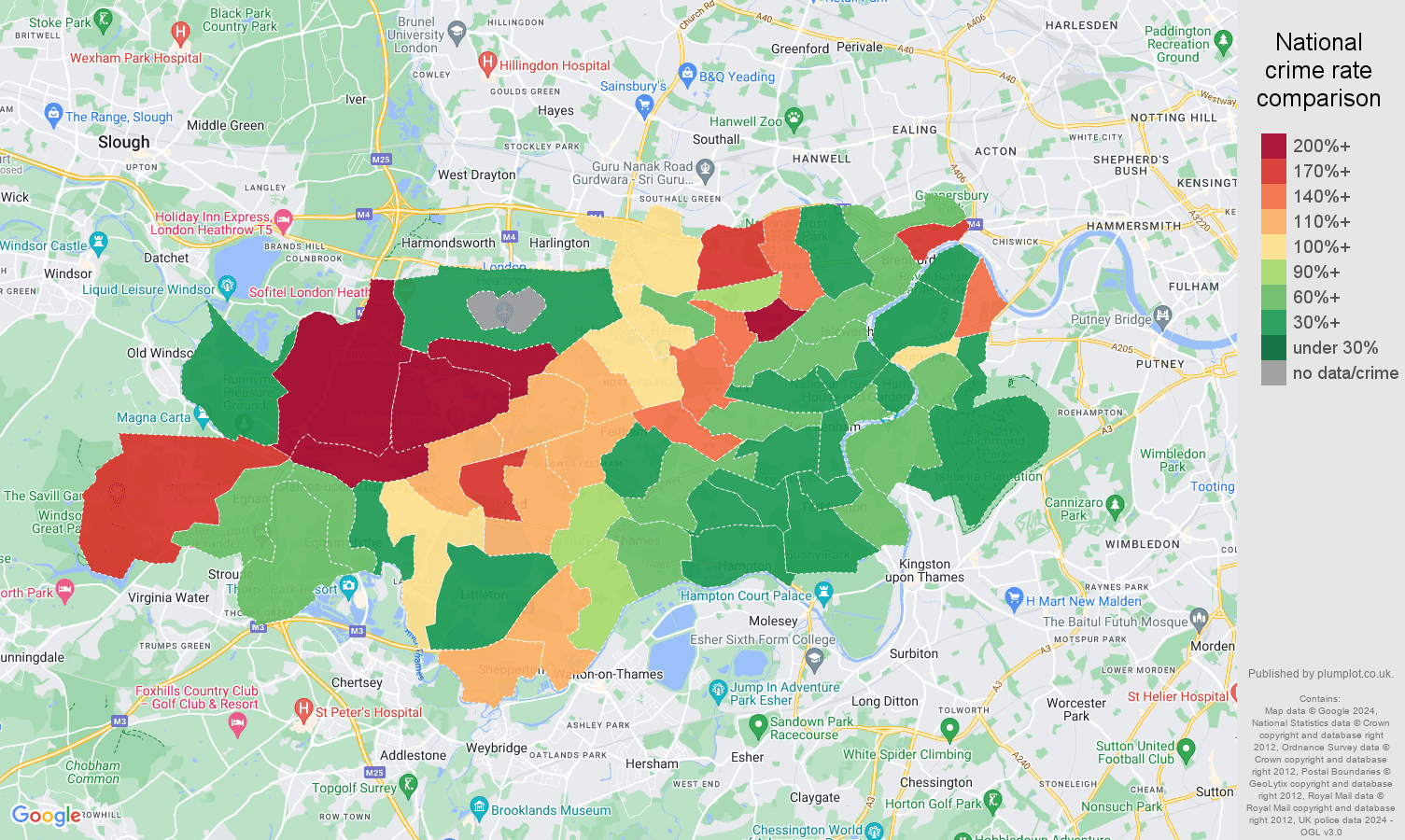 Twickenham drugs crime rate comparison map