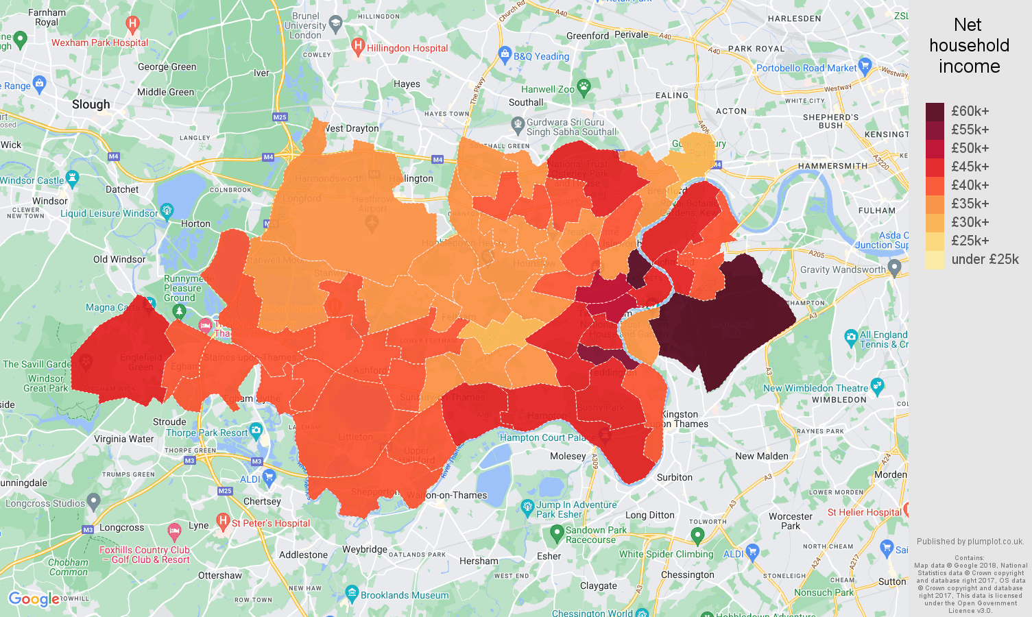 Twickenham Average salary and unemployment rates in graphs and numbers.
