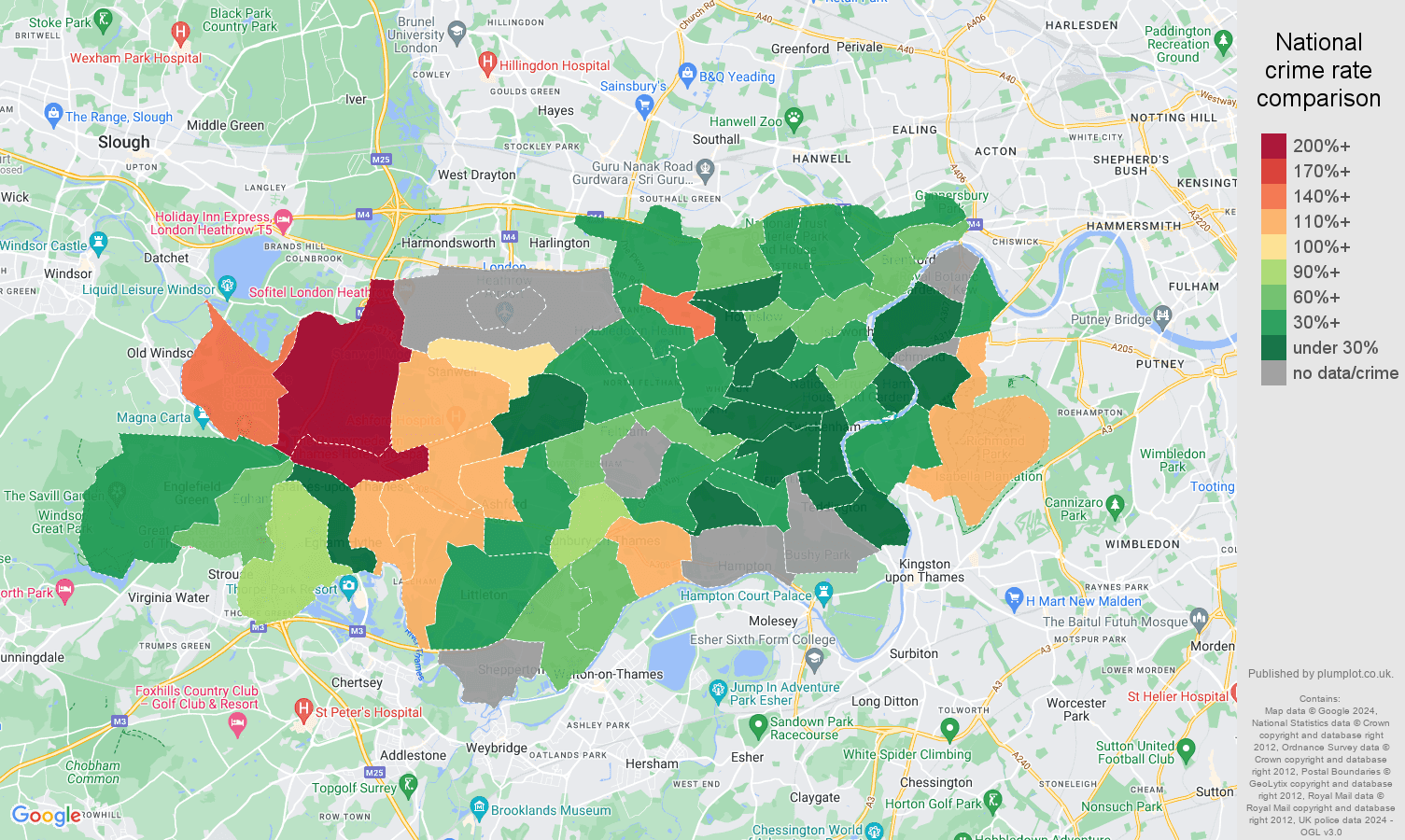 Twickenham possession of weapons crime rate comparison map