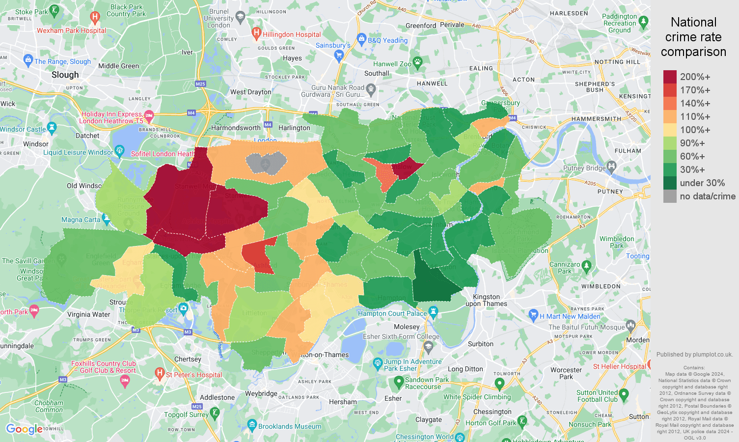 Twickenham public order crime rate comparison map