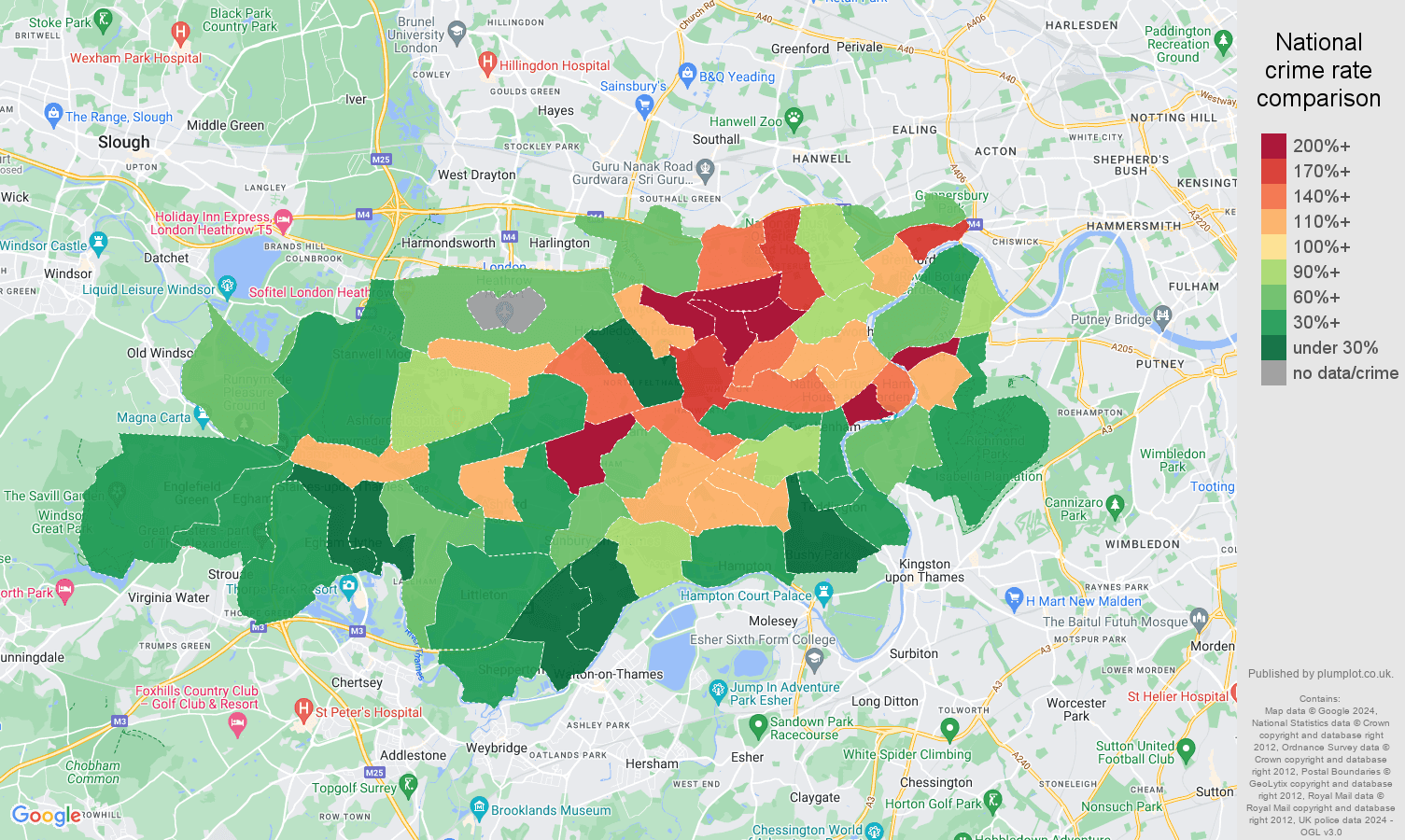 Twickenham robbery crime rate comparison map