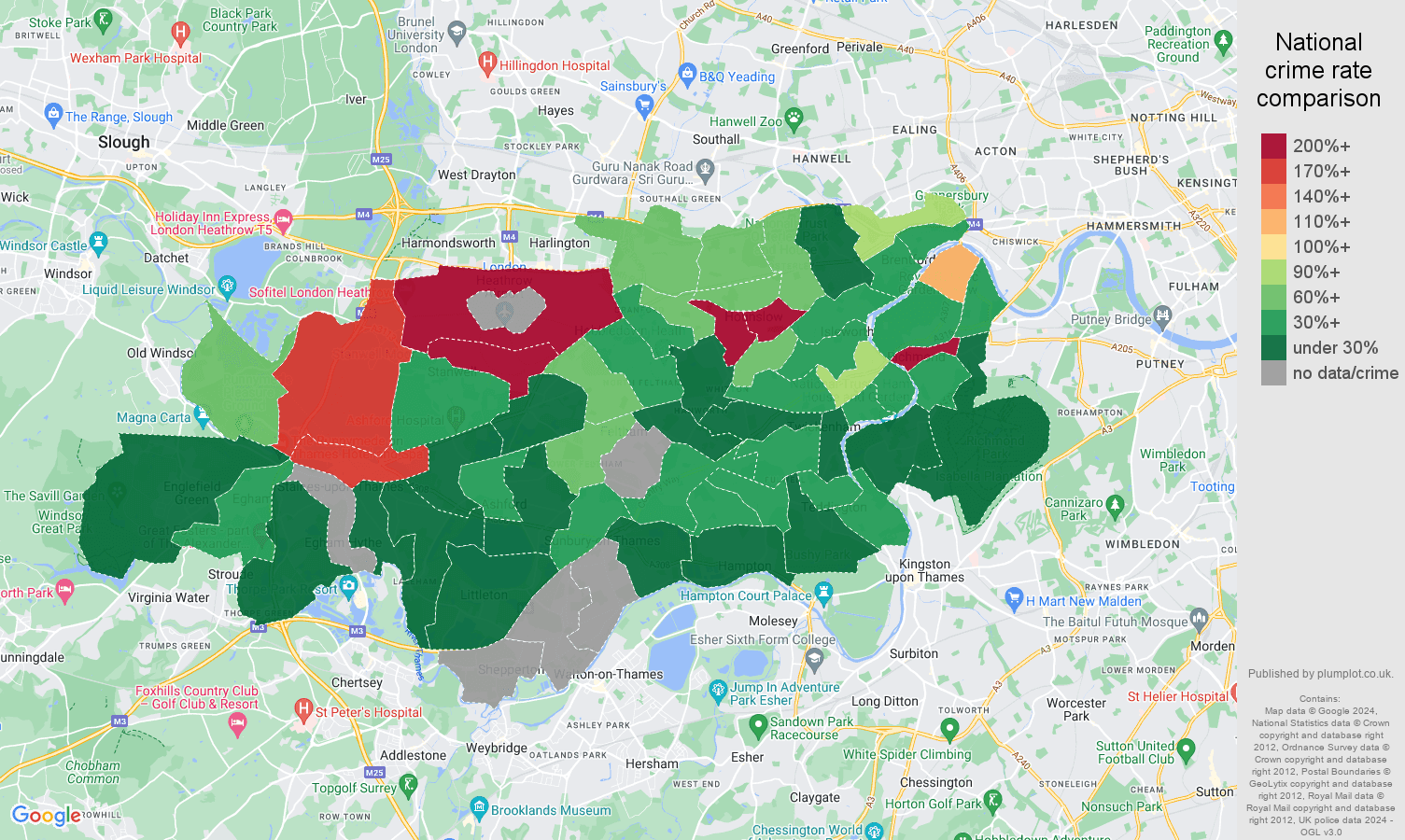 Twickenham theft from the person crime rate comparison map