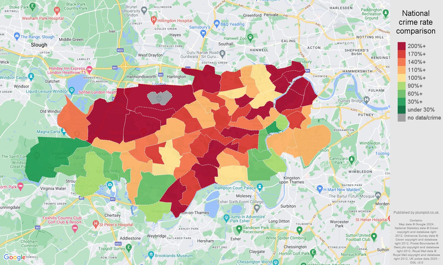 Twickenham vehicle crime rate comparison map