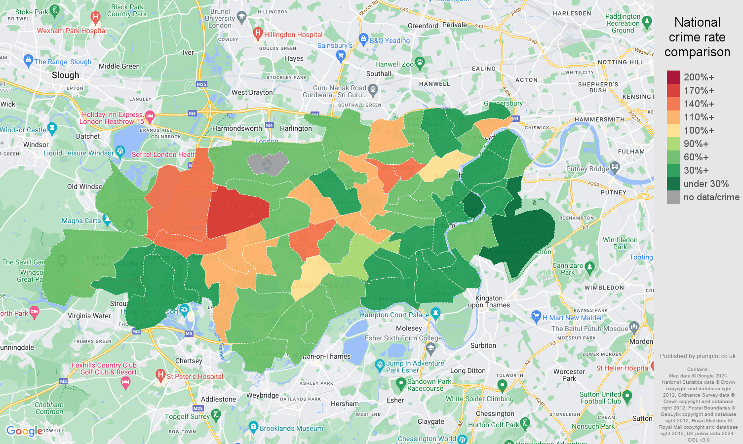 Twickenham violent crime rate comparison map