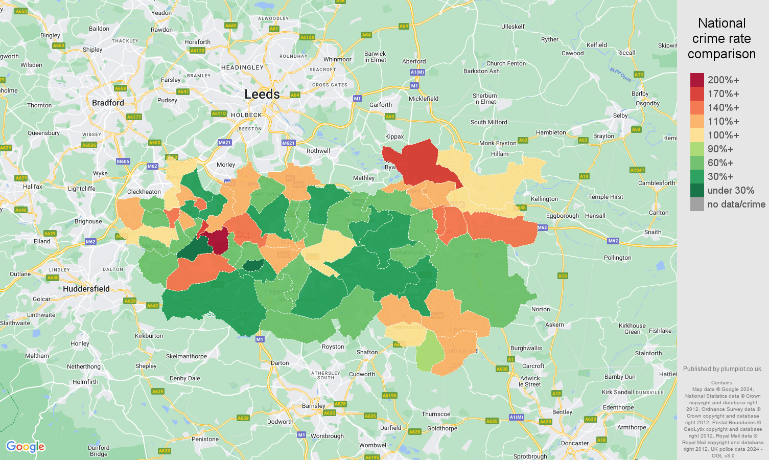 Wakefield antisocial behaviour crime rate comparison map