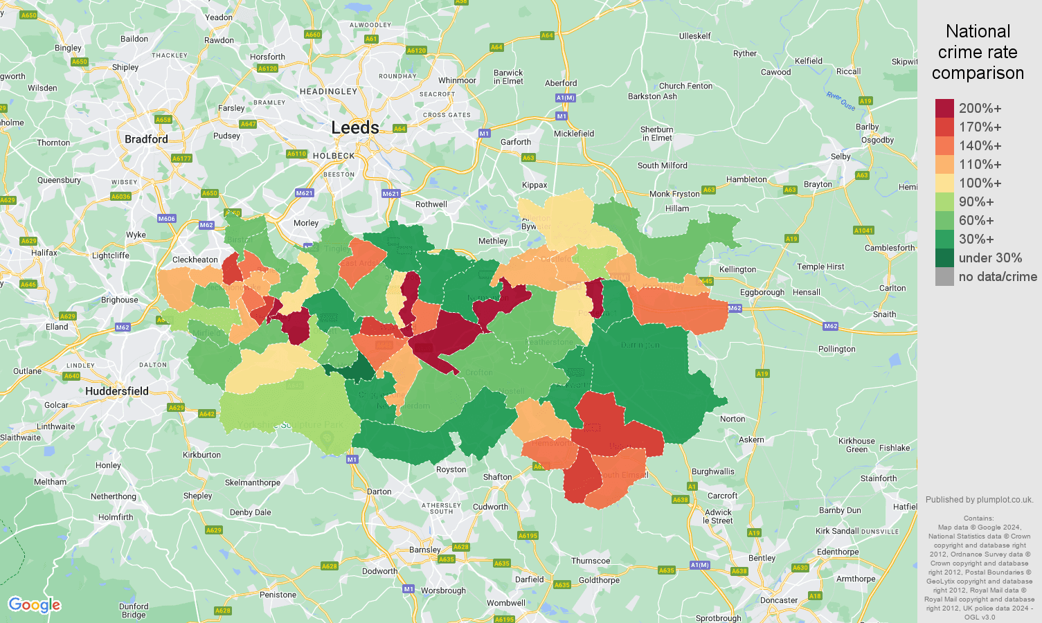Wakefield drugs crime rate comparison map
