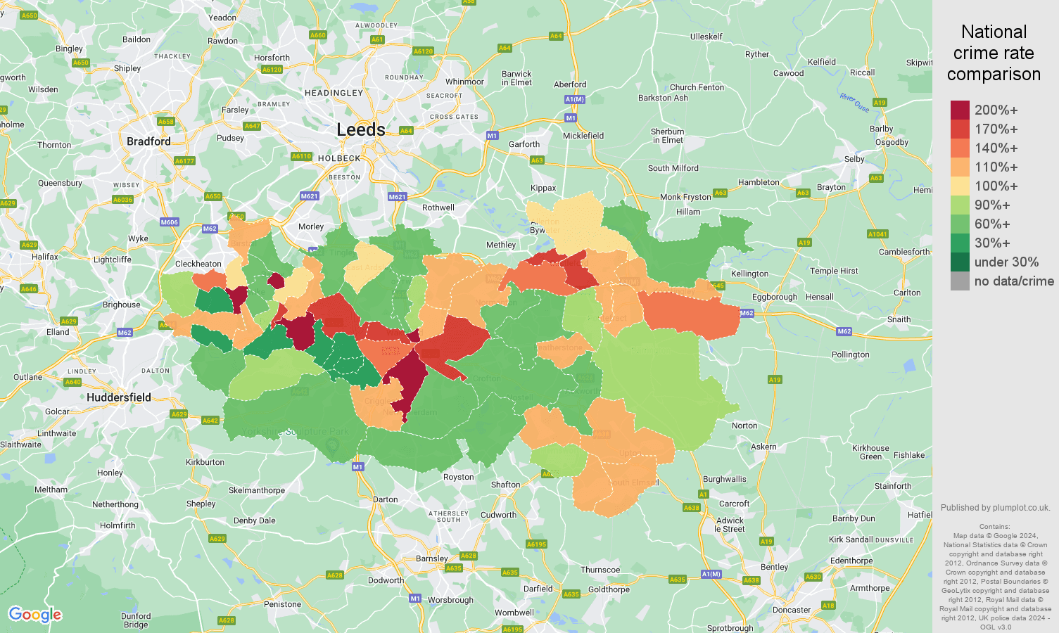 Wakefield other theft crime rate comparison map