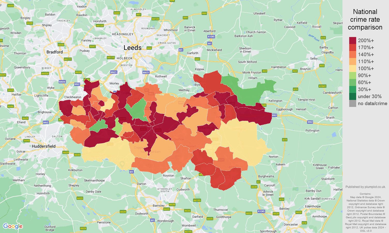 Wakefield public order crime rate comparison map