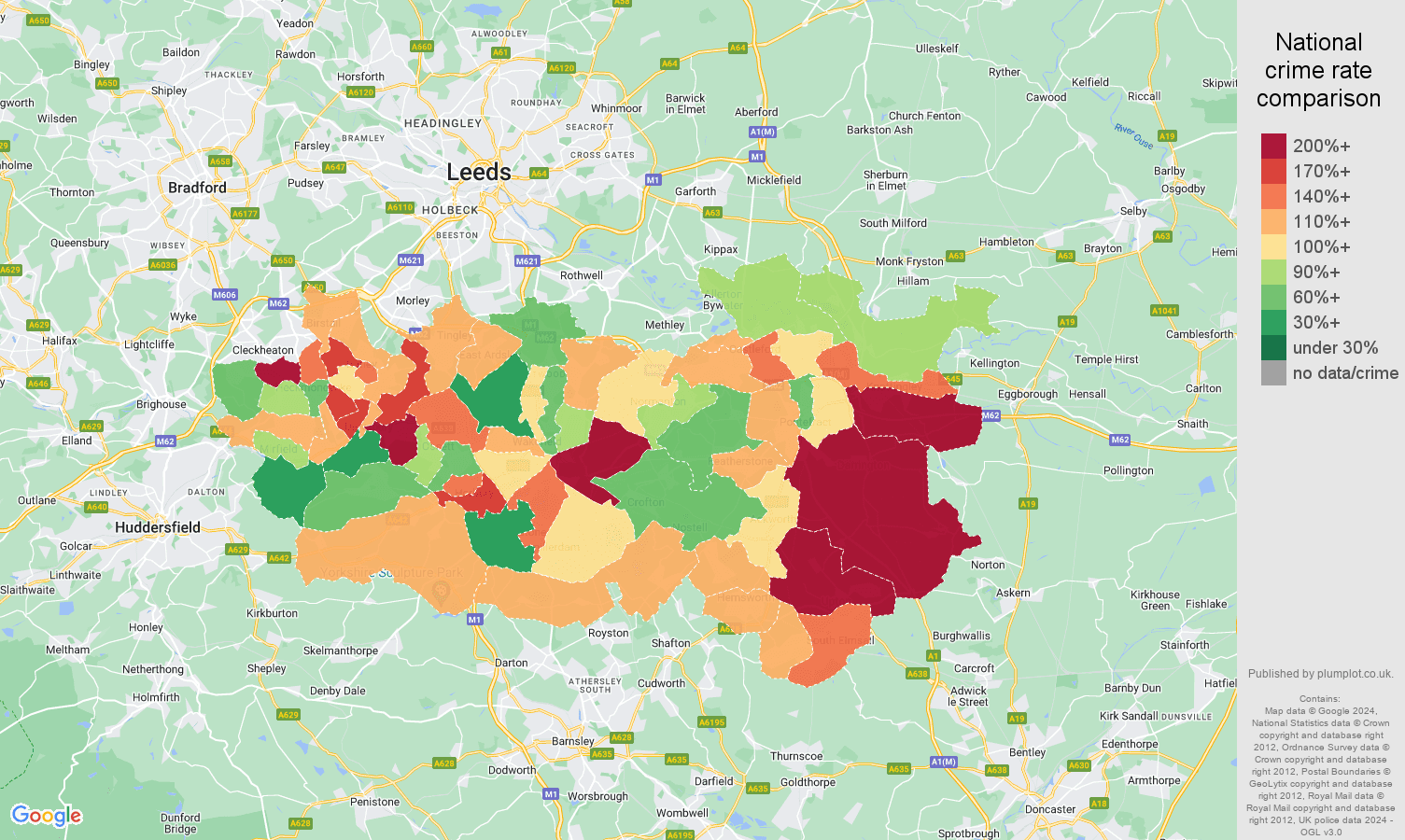 Wakefield vehicle crime rate comparison map