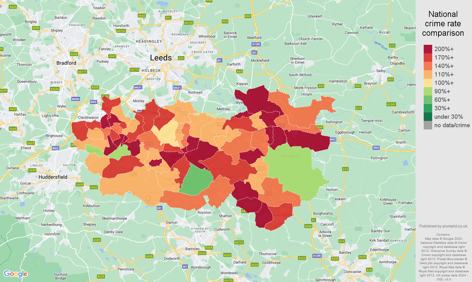 Wakefield violent crime rate comparison map