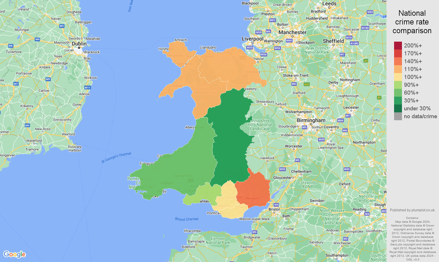 Wales antisocial behaviour crime rate comparison map
