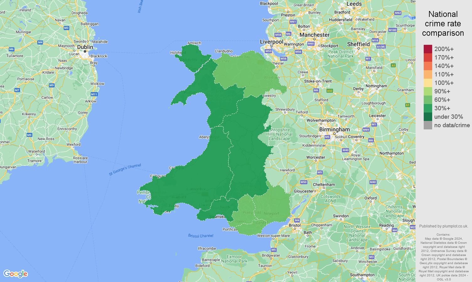 Wales burglary crime rate comparison map