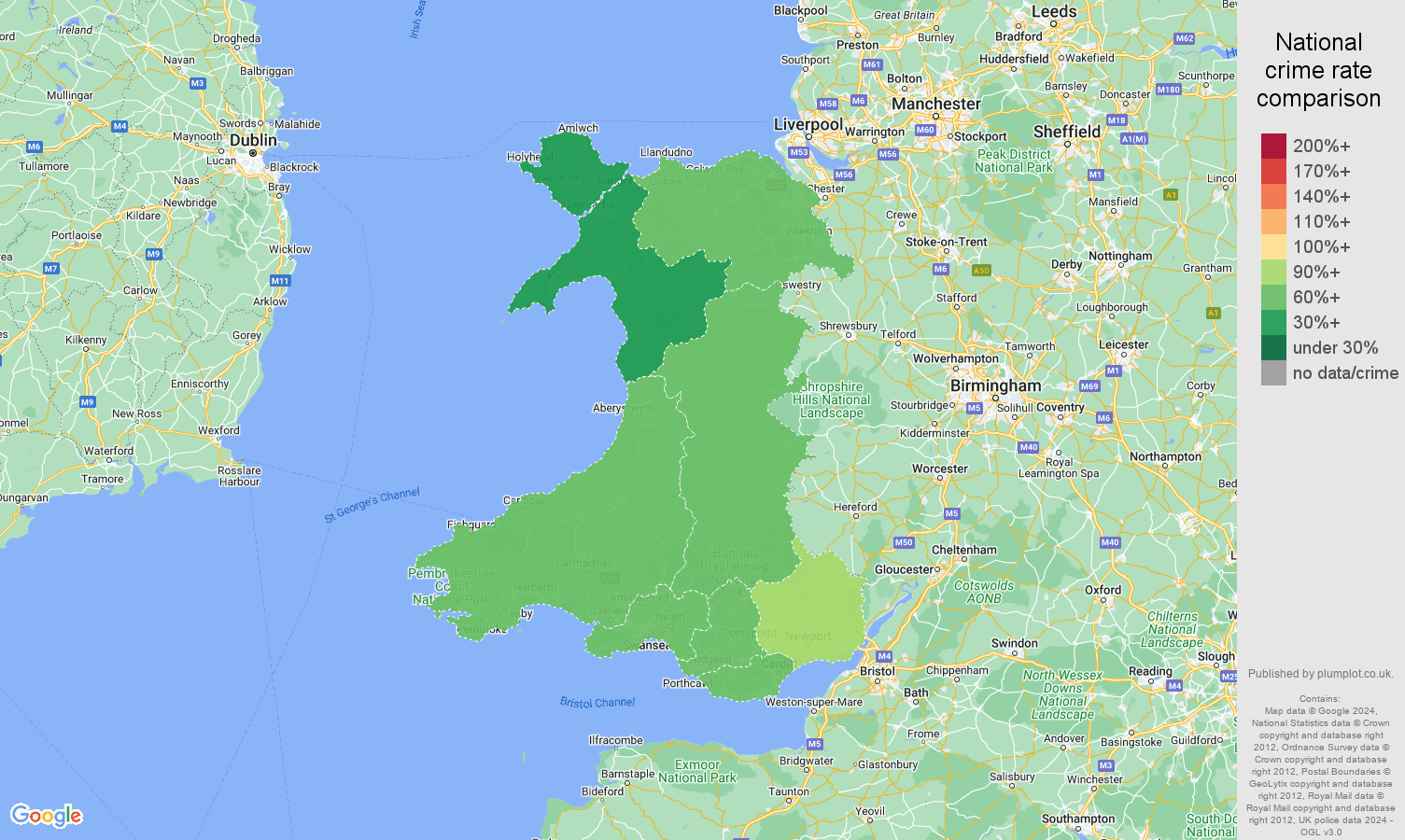 Wales drugs crime rate comparison map
