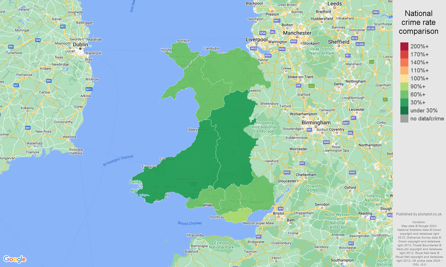 Wales other theft crime rate comparison map