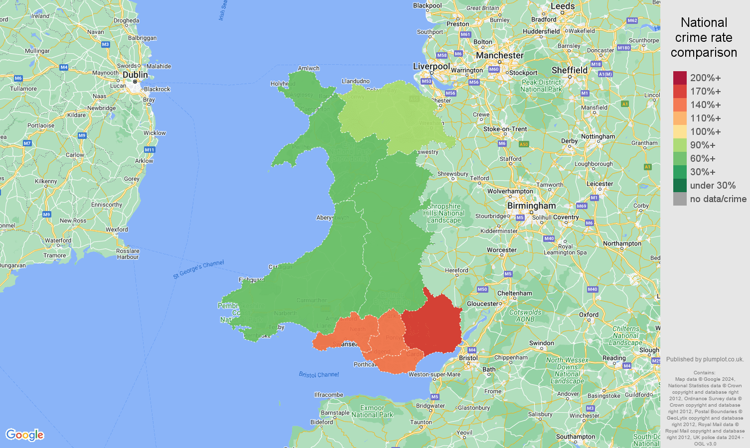 Wales public order crime rate comparison map