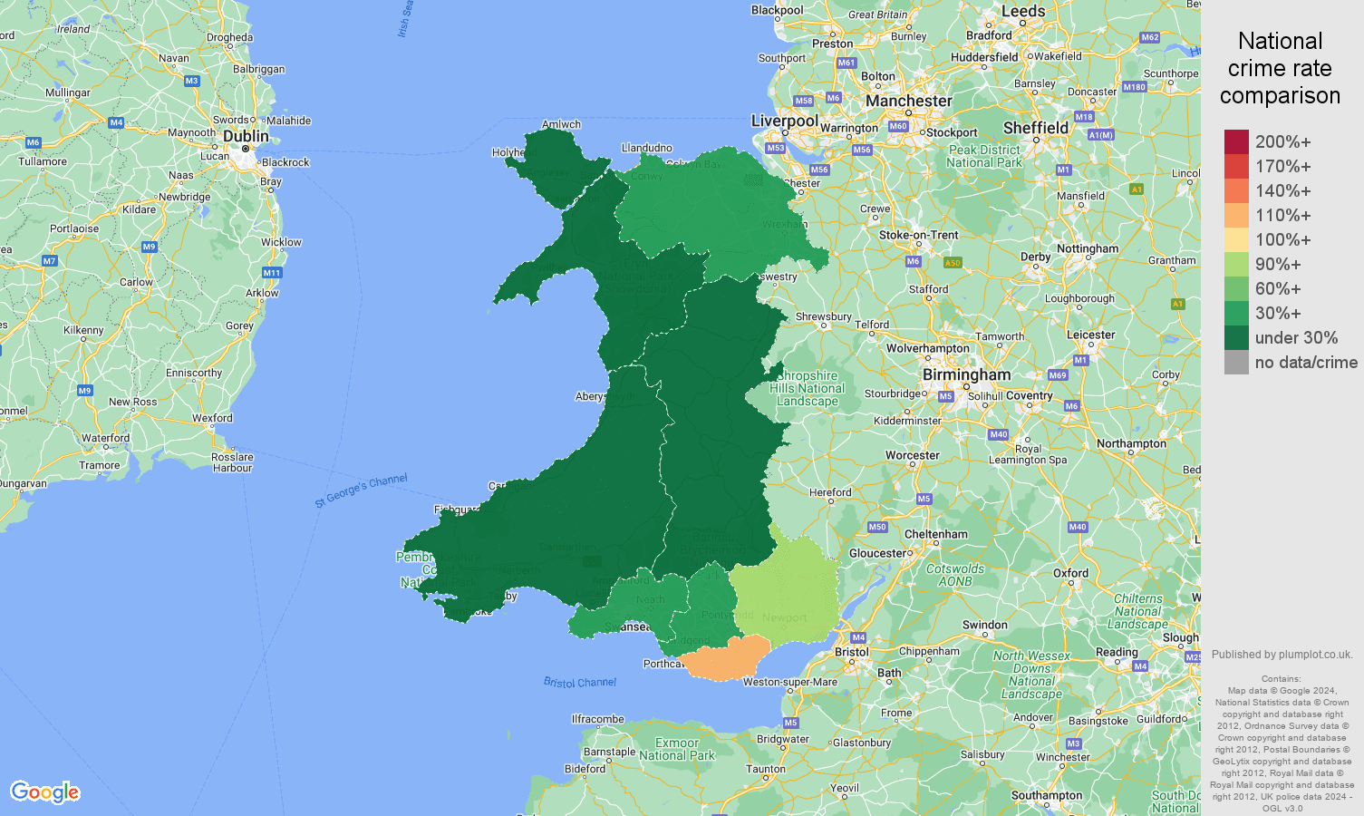 Wales vehicle crime rate comparison map