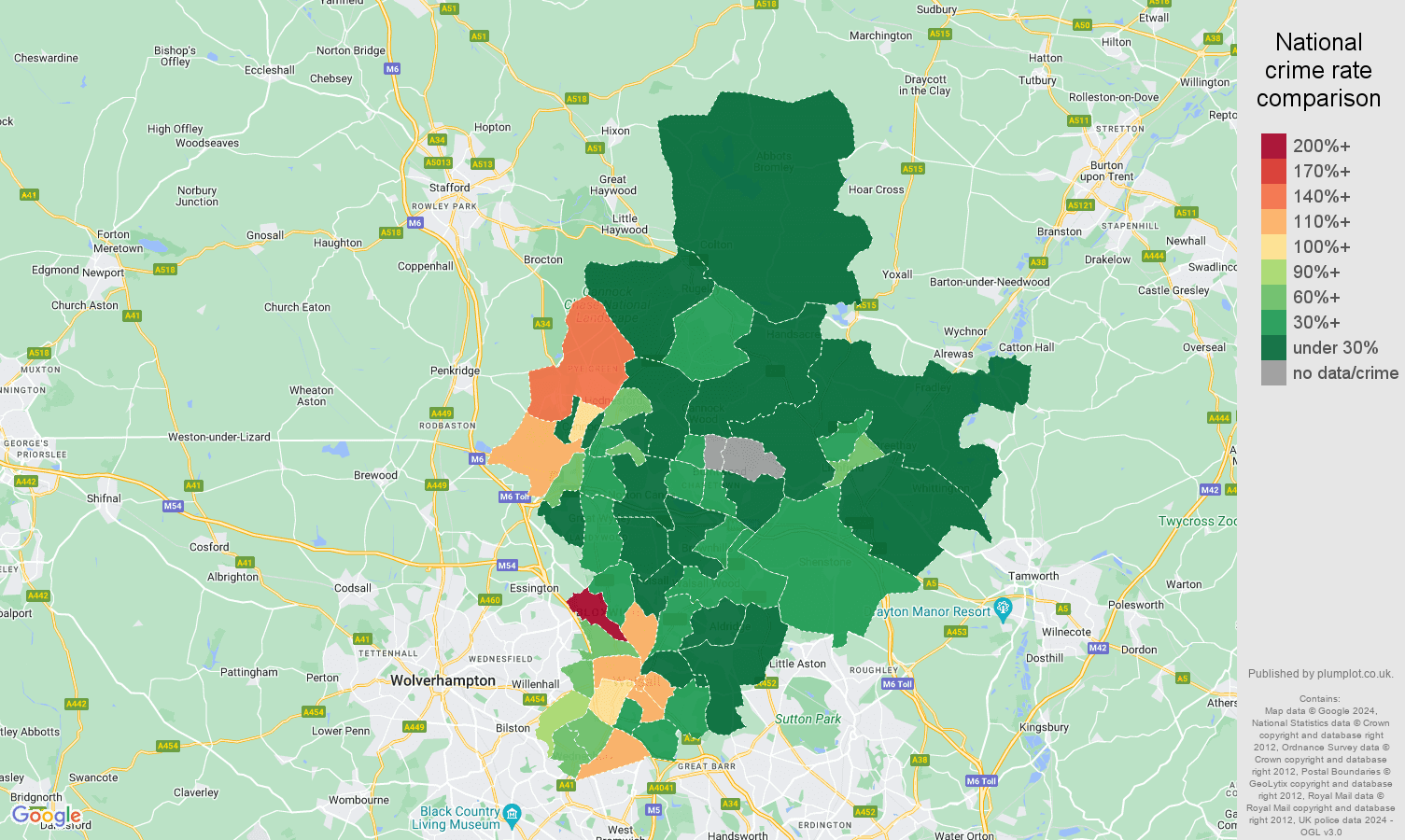 Walsall drugs crime rate comparison map