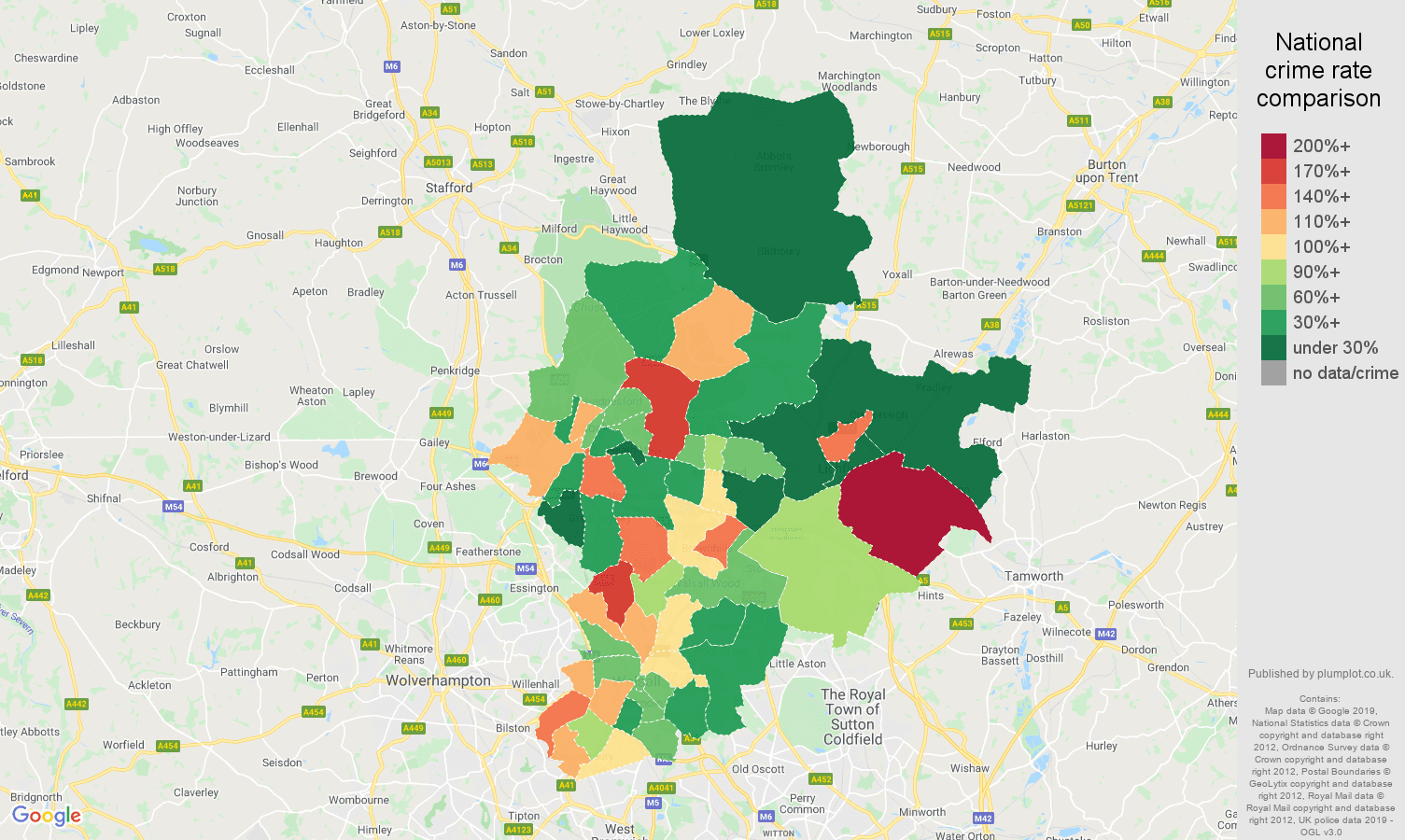 Walsall other crime rate comparison map