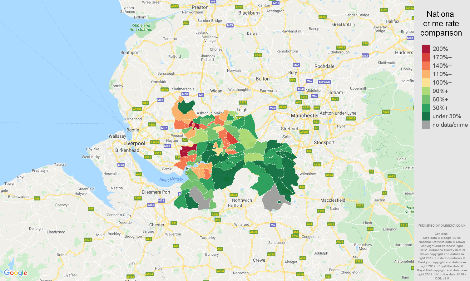 Warrington other crime rate comparison map
