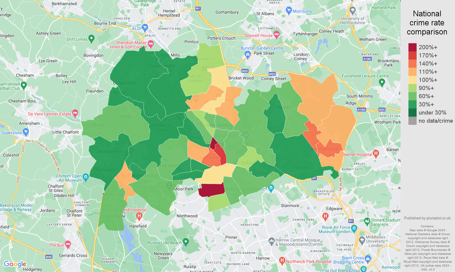 Watford crime rate comparison map
