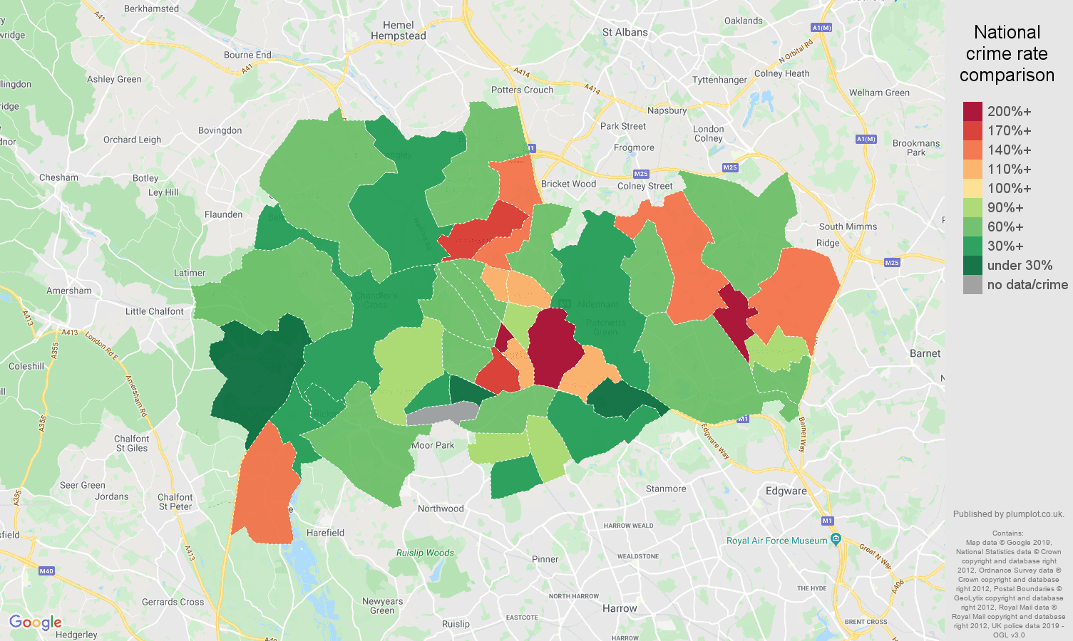 Watford other crime rate comparison map