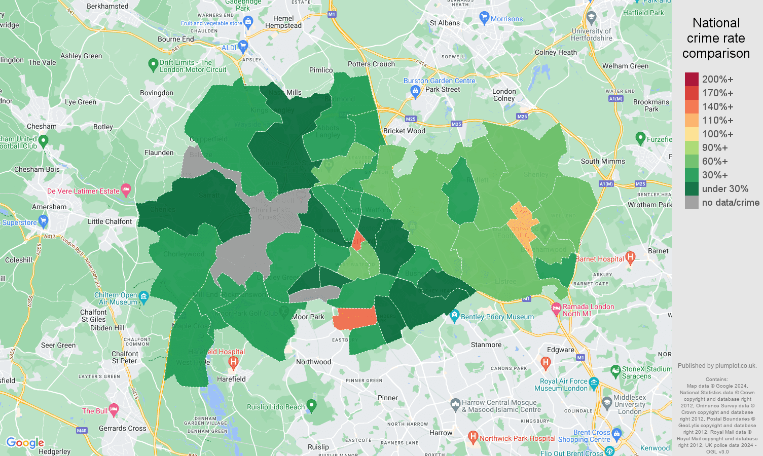Watford public order crime rate comparison map