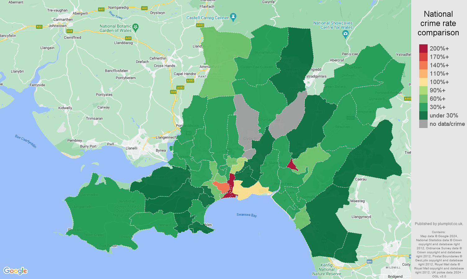 West Glamorgan drugs crime rate comparison map