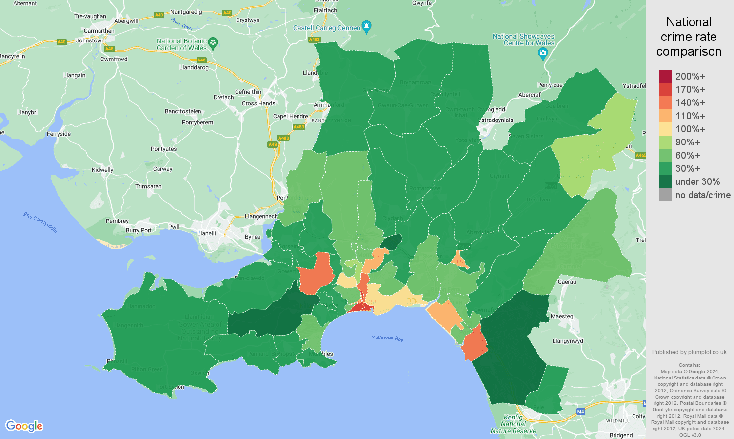 West Glamorgan other theft crime rate comparison map