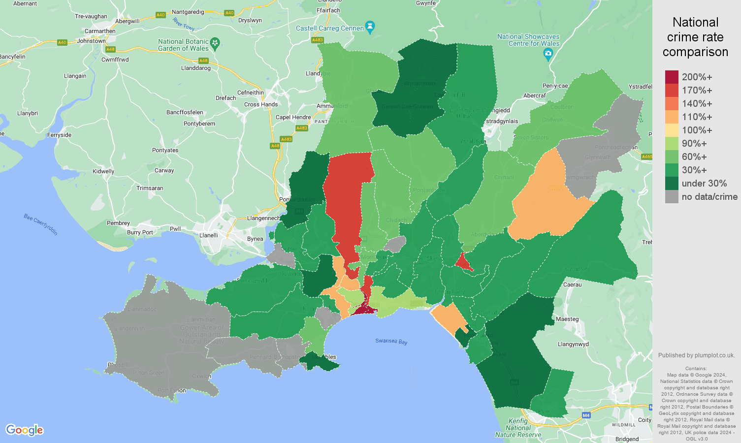 West Glamorgan possession of weapons crime rate comparison map