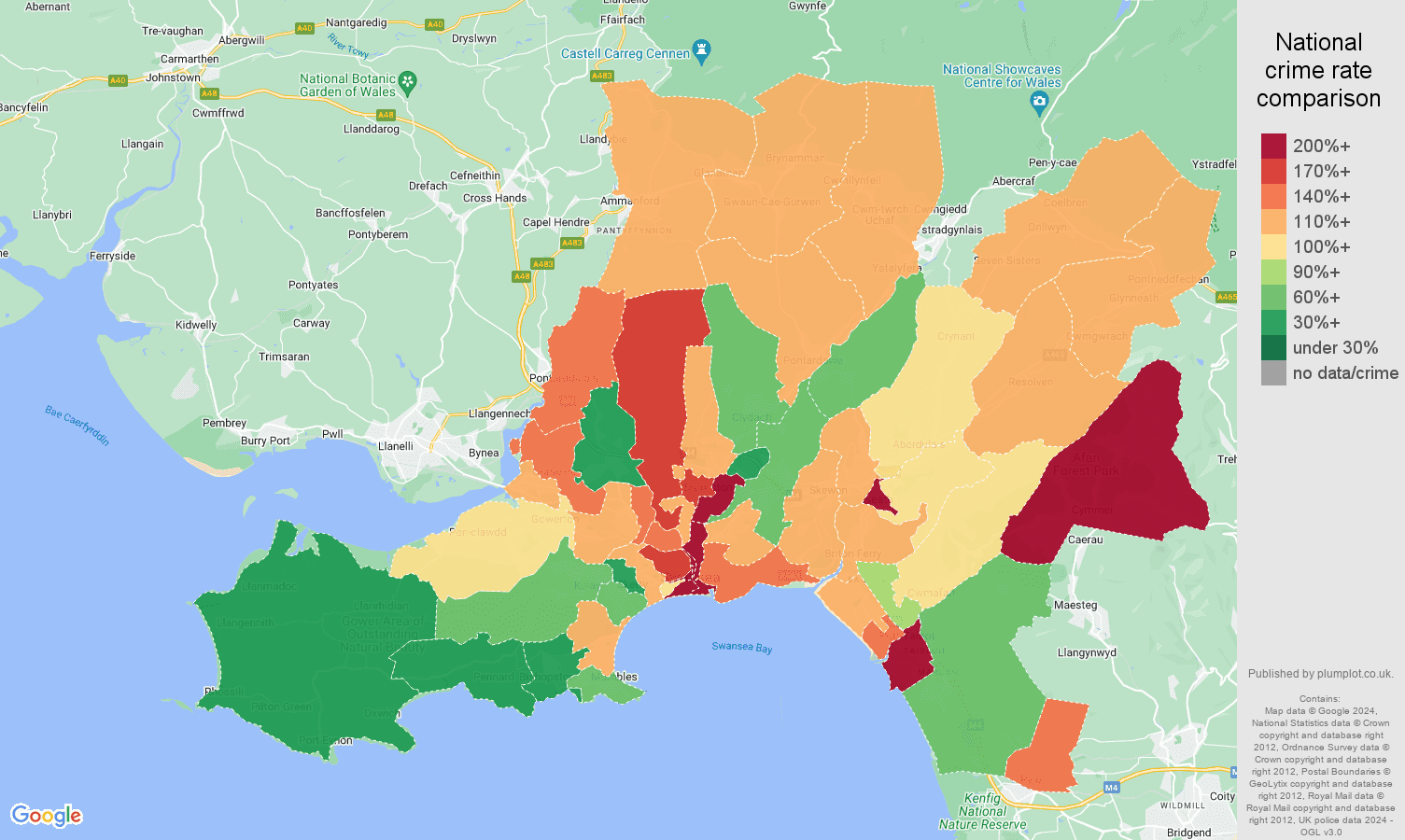 West Glamorgan public order crime rate comparison map