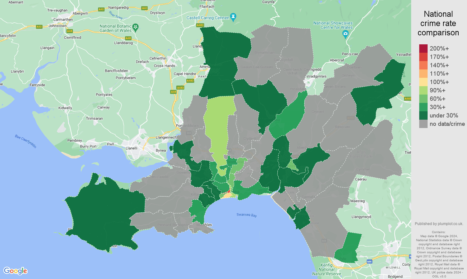 West Glamorgan robbery crime rate comparison map