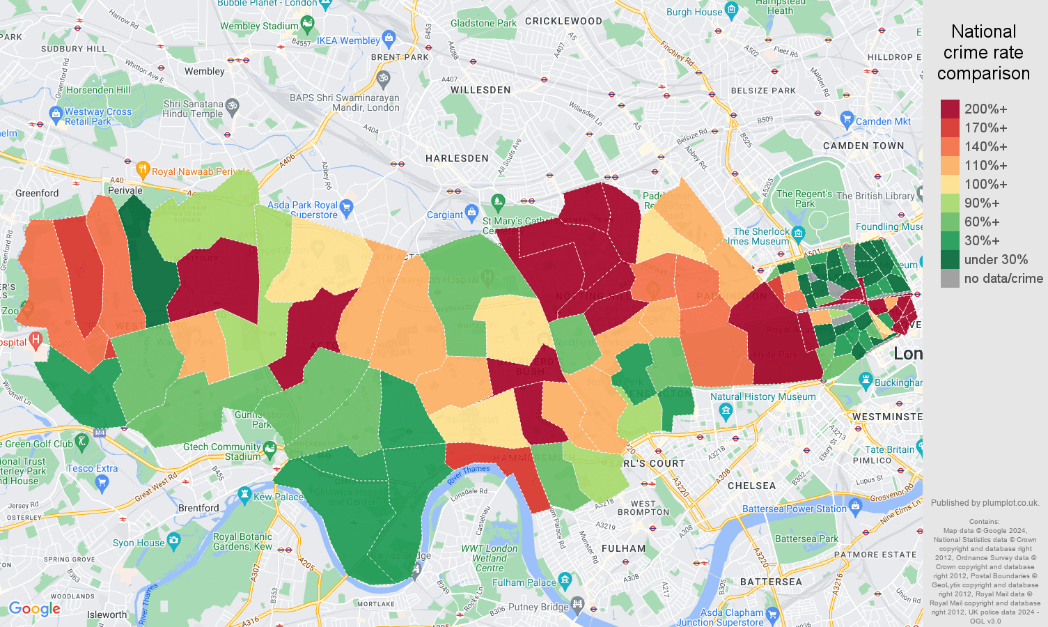 West London drugs crime rate comparison map