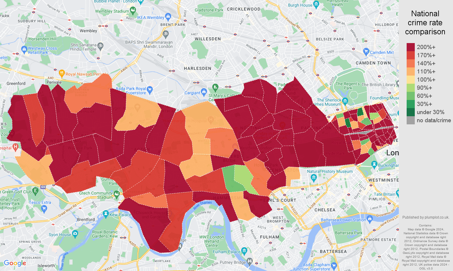 West London robbery crime rate comparison map