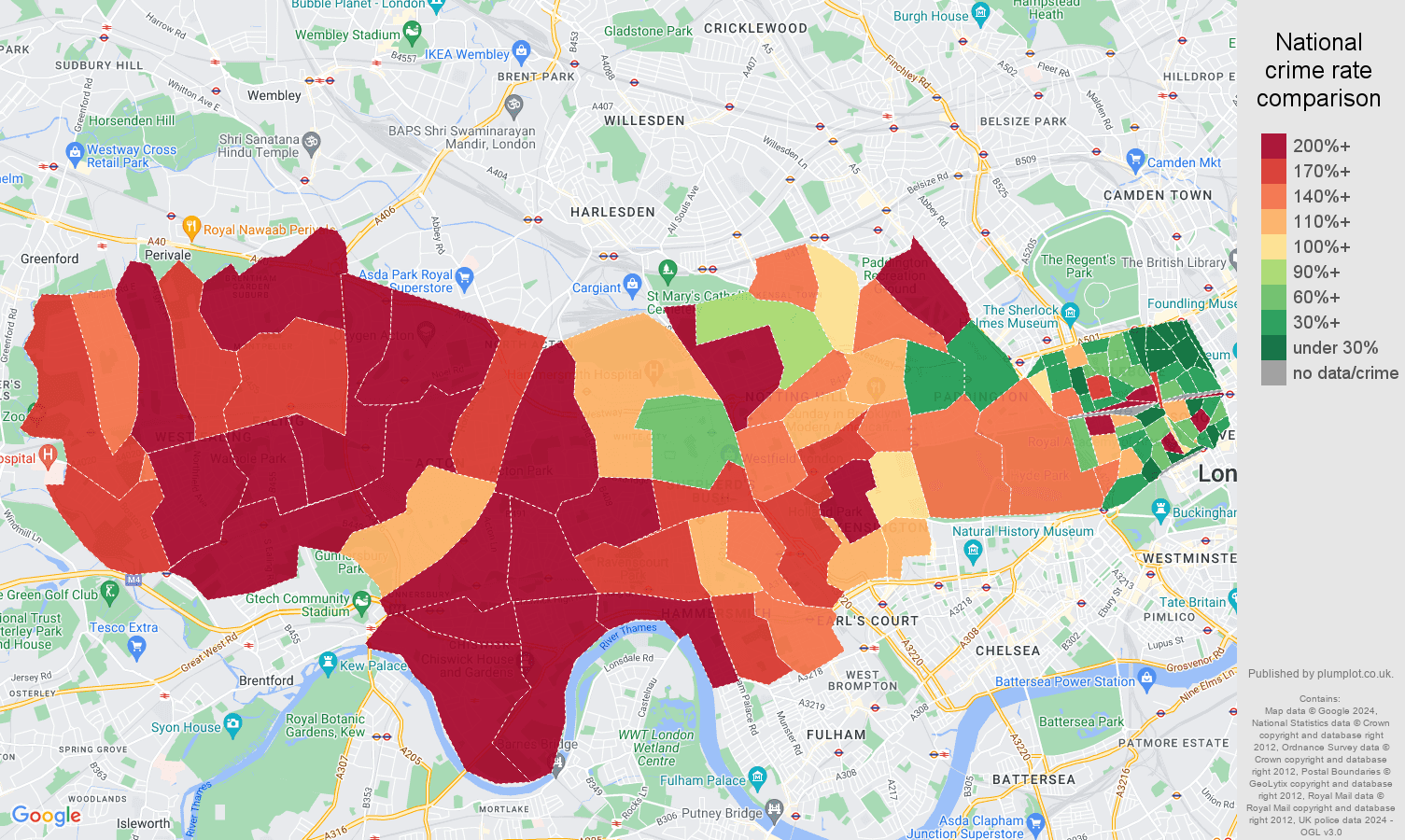West London vehicle crime rate comparison map