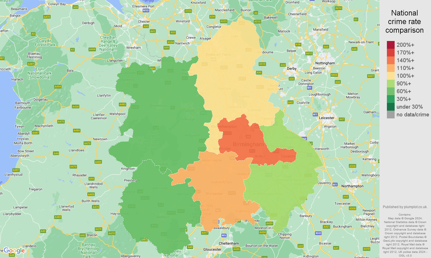 West Midlands burglary crime rate comparison map