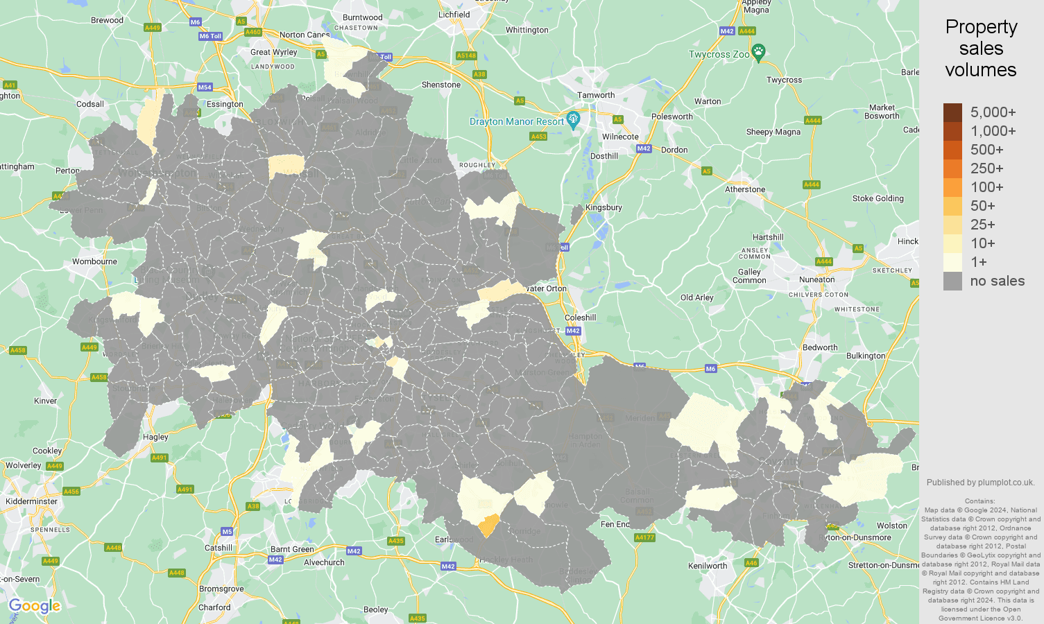 West Midlands county map of sales of new properties