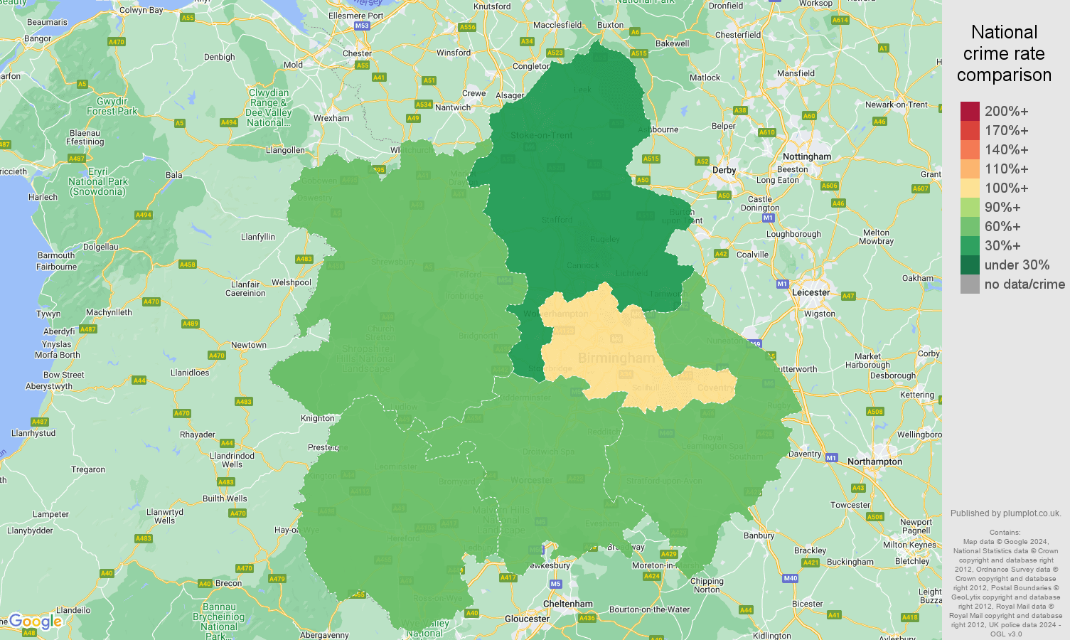 West Midlands drugs crime rate comparison map