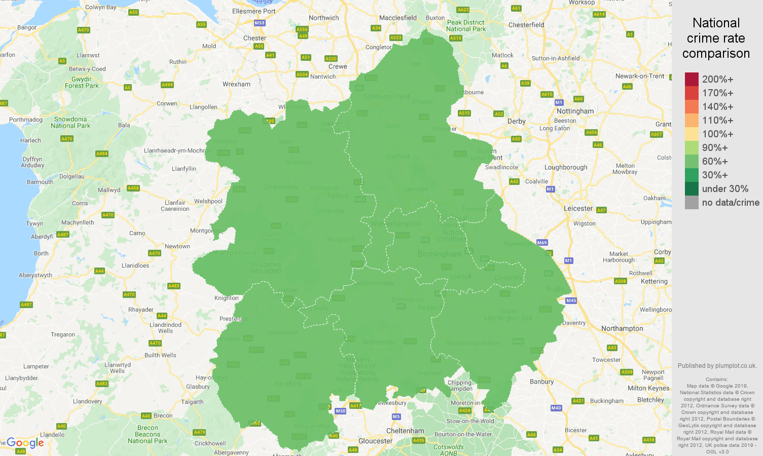 West Midlands other crime rate comparison map