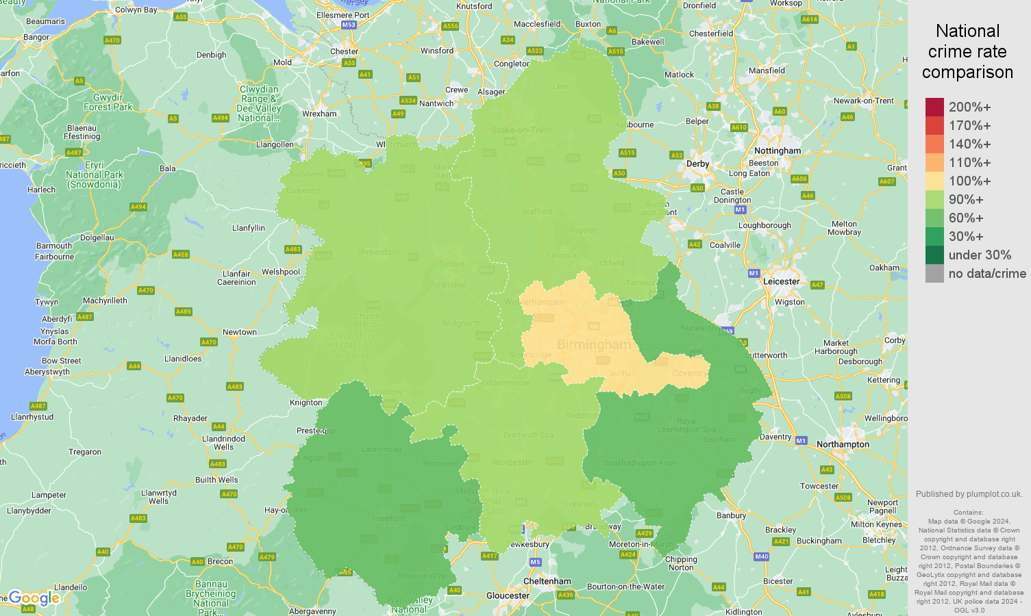 West Midlands public order crime rate comparison map