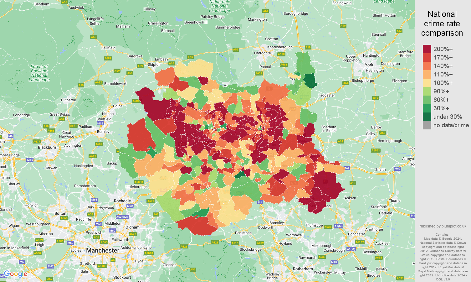 West Yorkshire burglary crime rate comparison map