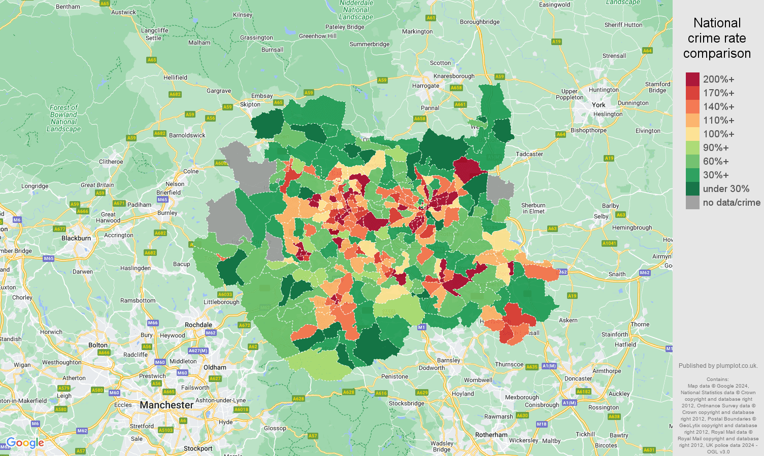West Yorkshire drugs crime rate comparison map