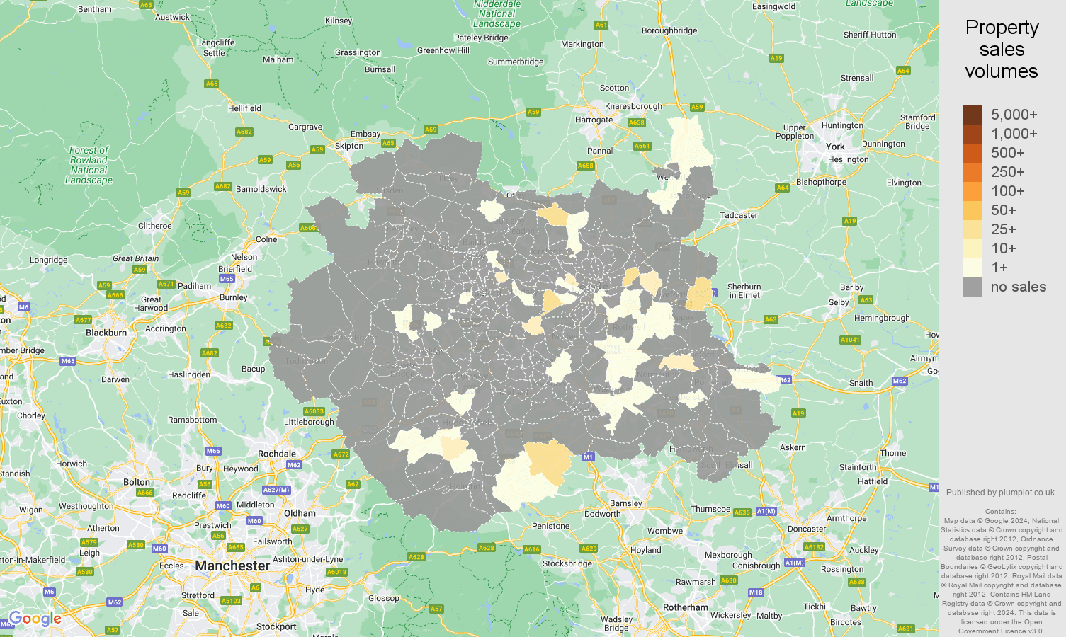 West Yorkshire map of sales of new properties