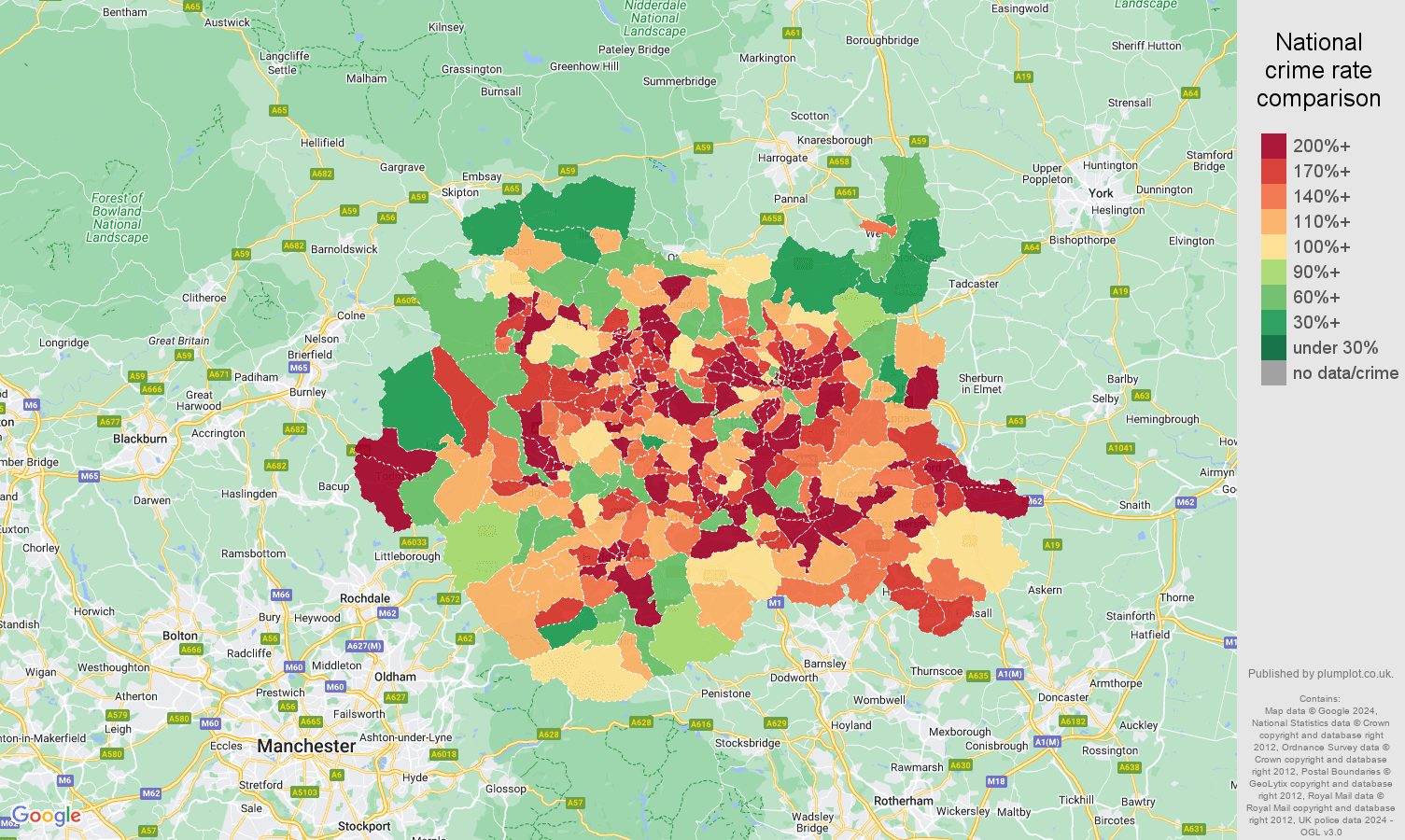 West Yorkshire public order crime rate comparison map