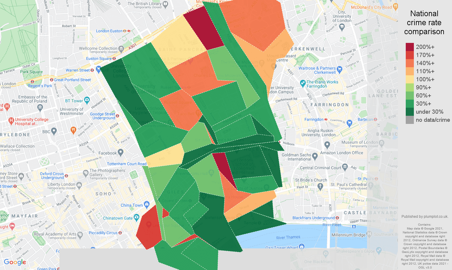 Western Central London antisocial behaviour crime rate comparison map