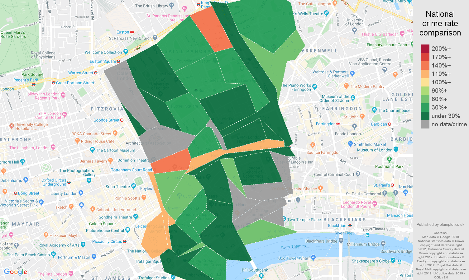 Western Central London other crime rate comparison map