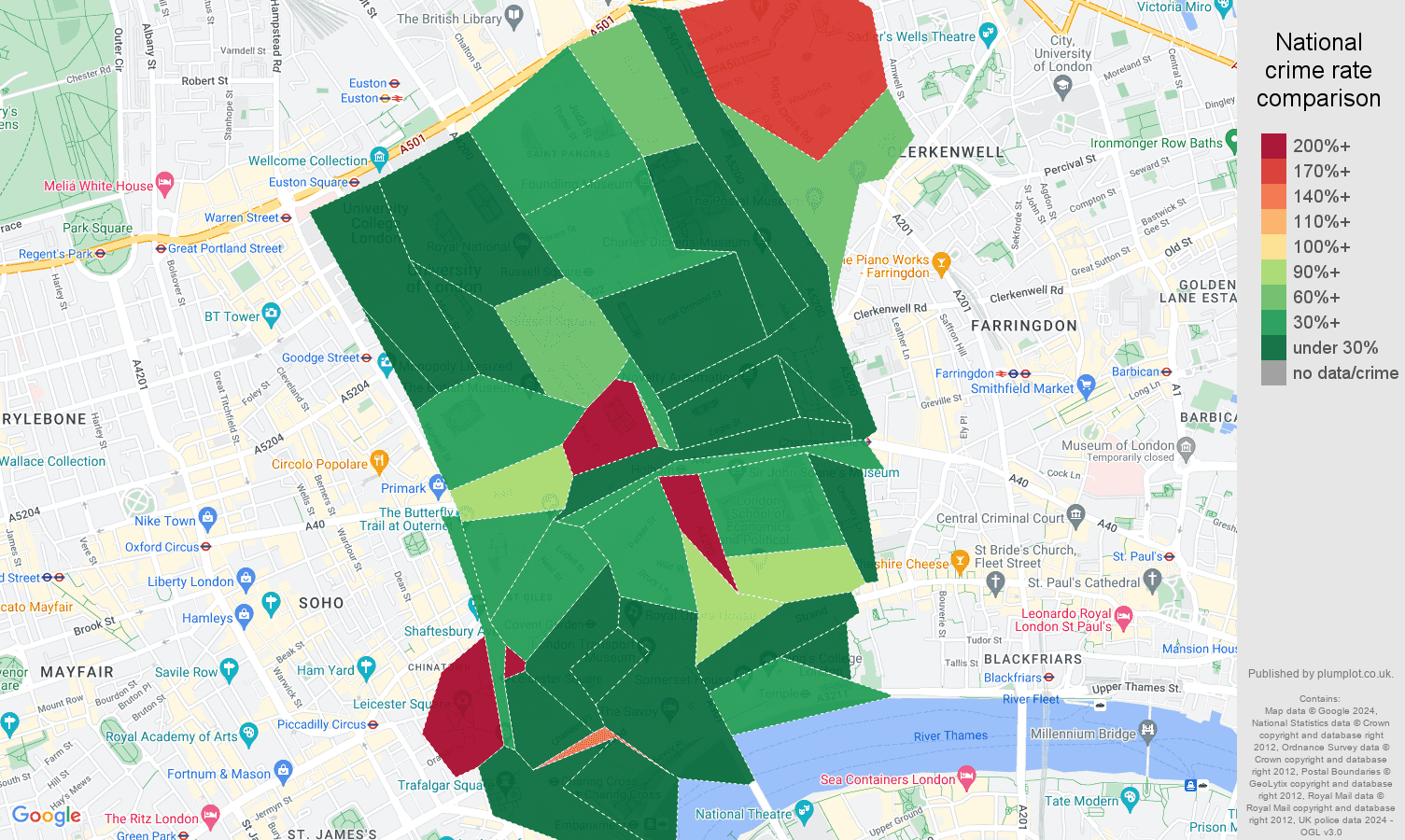 Western Central London vehicle crime rate comparison map