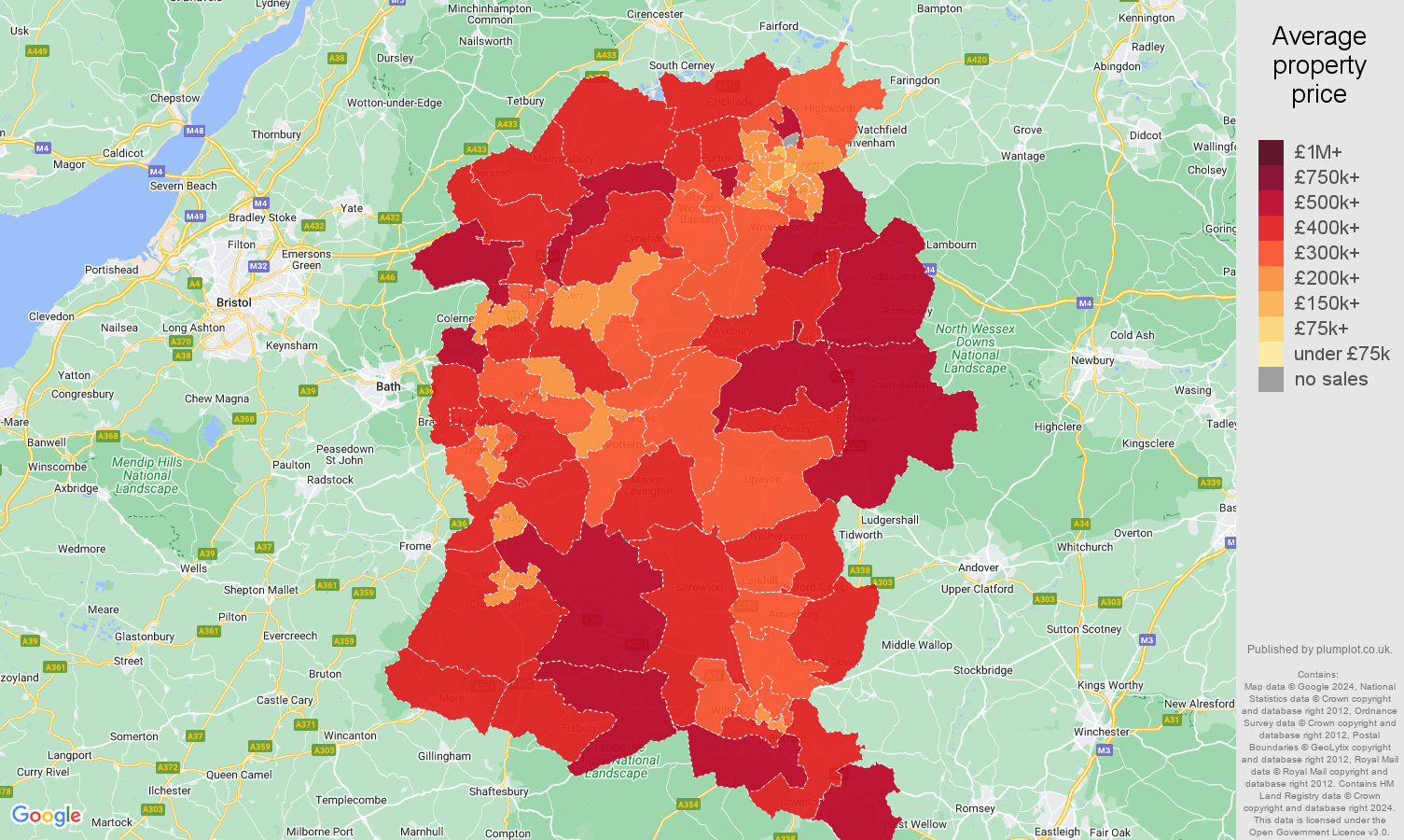 Wiltshire house prices map