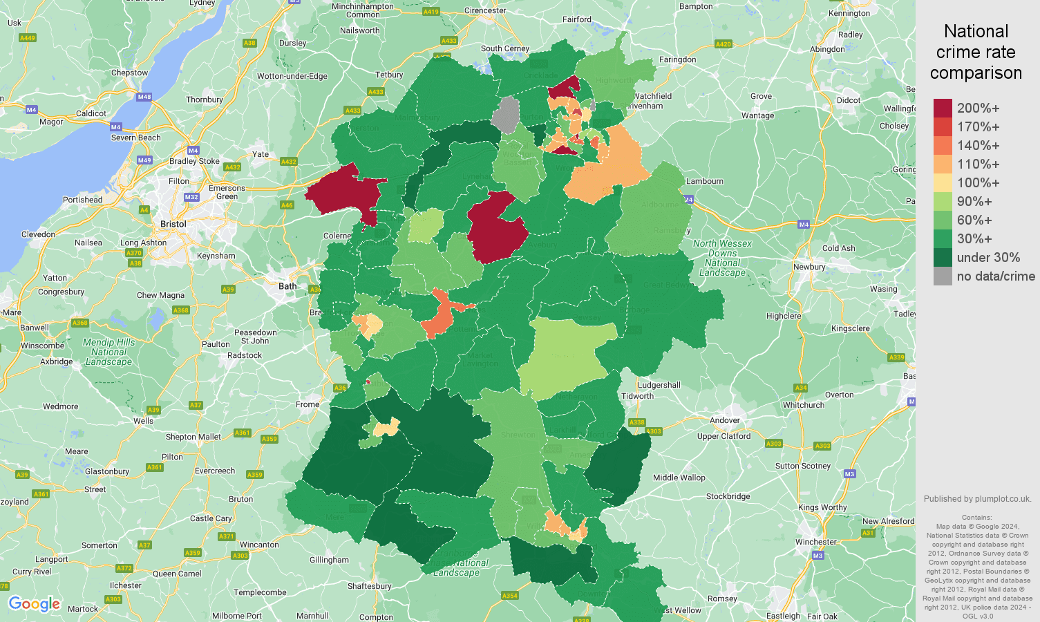 Wiltshire public order crime rate comparison map