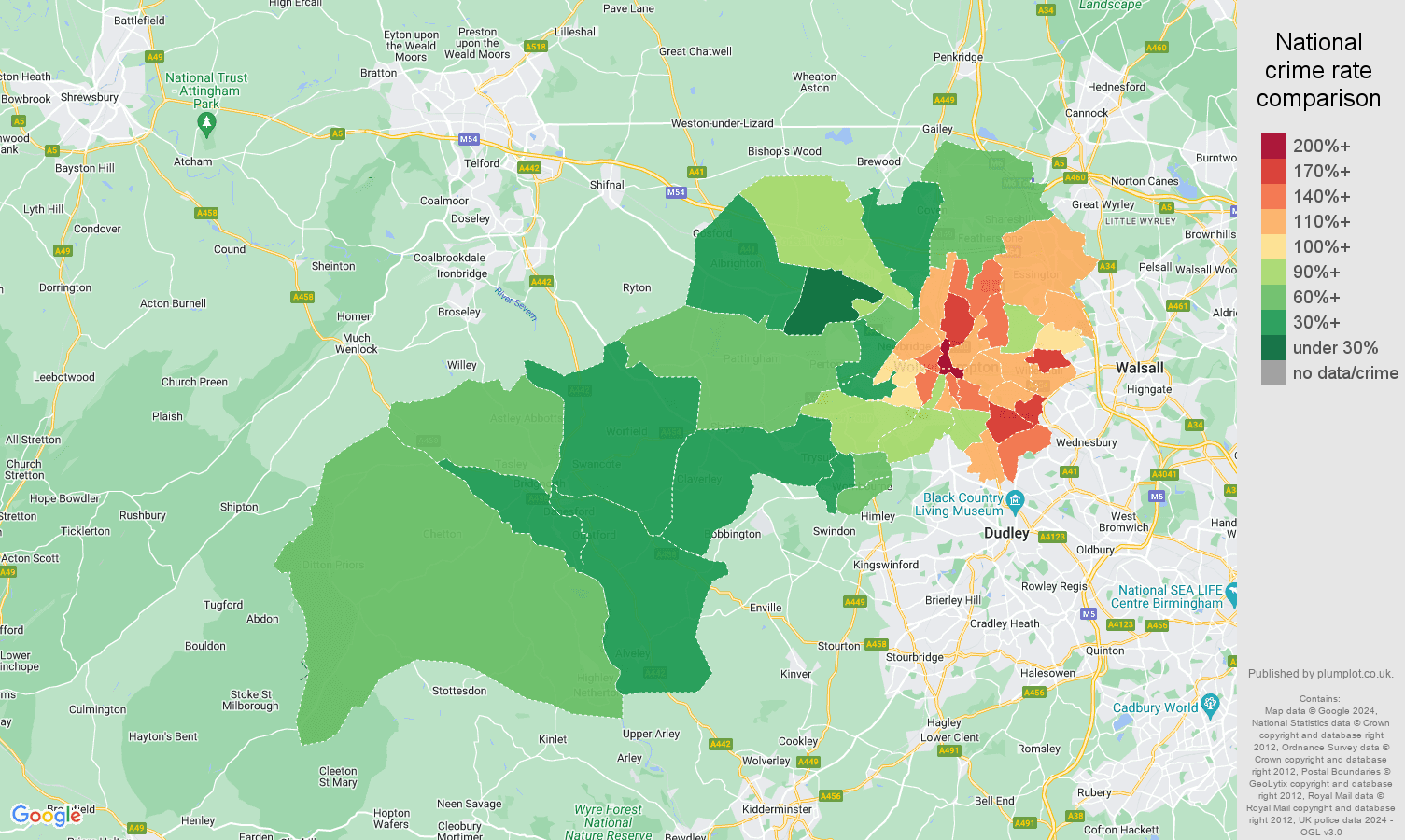 Wolverhampton crime rate comparison map